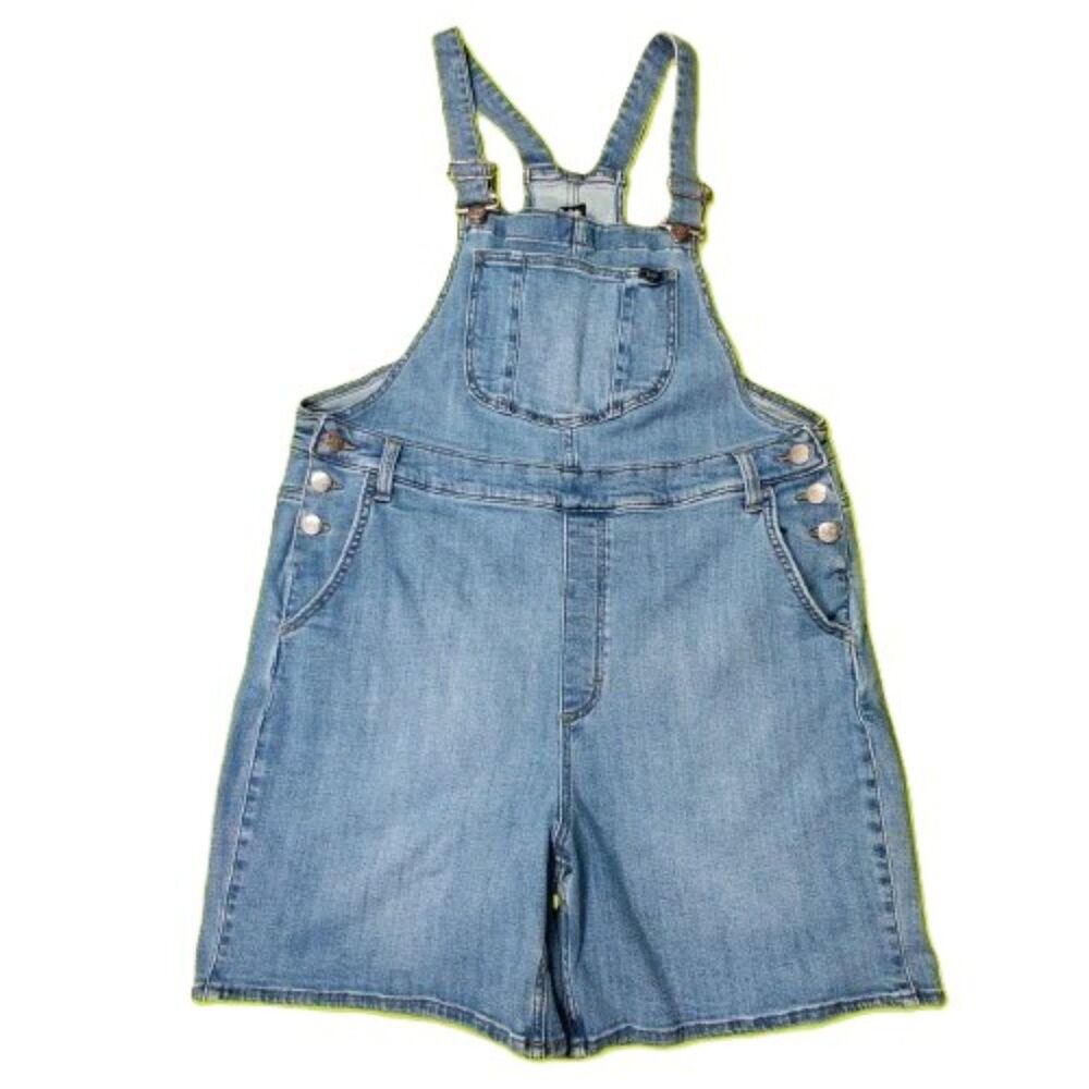 Lee Women’s Denim Overall Shorts XL – Light Wash Adjustable Strap Bib Romper